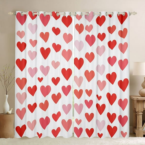 Homewish Romantic Love Heart Black Out Curtains, Princess Cartoon Curtains Pack of 2 (42x63 Each), Valentines Day Theme Bedroom Curtains, Curtains and Drapes Bedroom Decor