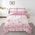thumbnail image 1 of Homewish Romantic Love Heart Full Size Comforter Sets, Fashion Glitter Diamond Bedding Comforter Set, Pink Sequin Print Reversible Bedding Sets, Luxury Bedroom Decor, 3 Pieces, 1 of 8