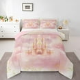 thumbnail image 1 of Homewish Romantic Pink Castle Bedding Comforter Set for Girls, Dreamy Princess Twin Comforter Sets, Fairy Tale Theme Reversible Bedding Set, Microfiber Bedroom Decor, 2-Piece, 1 of 8