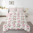 thumbnail image 1 of Homewish Romantic Ribbon Bow Queen Comforter Set for Kids, Spring Pink Rose Floral Bedding Sets, Kawaii Cartoon Reversible Bedding Comforter Set, Ultra Soft Bedroom Decor, 3pcs, 1 of 8