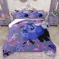 thumbnail image 1 of Homewish Romantic Rose Flower Full Size Comforter Sets, Leaf Plant Botanical Bedding Comforter Set, Slate Blue Oil Printing Reversible Bedding Sets, Ultra Soft Bedroom Decor, 3 Pieces, 1 of 8