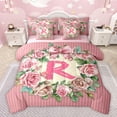 thumbnail image 1 of Homewish Romantic Rose Flower Twin Bedding Sets 7-Piece for Teens, Initial R Letter Bedding Comforter Set, Cartoon Pink Stripe Reversible Sheet Sets, Luxury Bedroom Decor, 1 of 7