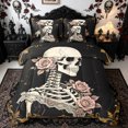 thumbnail image 1 of Homewish Romantic Rose Skeleton Twin Bedding for Kids, Vintage Western Damask Flower Bedding Comforter Set, Black Reversible, 7 Pieces, 1 of 7