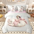 thumbnail image 1 of Homewish Romantic Swan Child Bedding Comforter Set 7 Pieces, Kawaii Princess Ribbon Bow Full Bedding Set, Cutw Animal Reversible Fitted Sheet Flat Sheet, Breathable Home Decor, 1 of 7