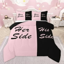 Homewish Romantic Valentine Bedding Comforter Set for Couple, Black Pink Splicing Twin Comforter Sets, Modern Simple Theme Reversible Bedding Set, Microfiber Bedroom Decor, 2pcs