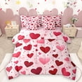 thumbnail image 1 of Homewish Romantic Valentine'S Day 7 Pieces Bedding Comforter Set,Retro Loves Pattern Full Bedding Set,Pink Red Fitted Sheet Flat Sheet For Girls Kids,Ultra Soft Home Decor Reversible, 1 of 9