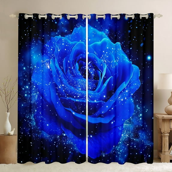 Homewish Romantic Valentine'S Day Blackout Curtains Set of 2 (52x84 Each),Blue Rose Window Curtains,Chic Sparking Print Curtains and Drapes For Adult,Super Cozy Room Decor