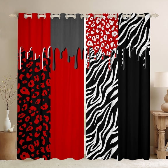 Homewish Romantic Valentines Day Black Out Curtains, Black Red Splash Curtains Pack of 2 (42x63 Each), Chic Leopard Zabra Print Bedroom Curtains, Black Out Curtains Decor