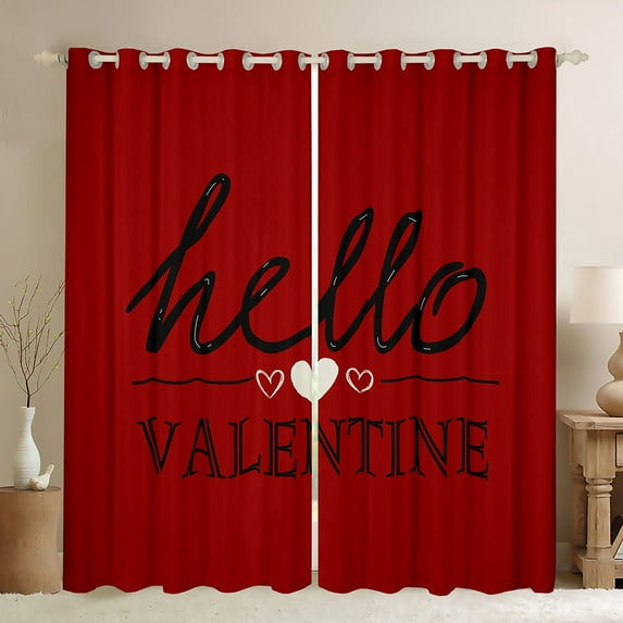 Homewish Romantic Valentines Day Black Out Curtains, Couple Anniversary Curtains Pack of 2 (42x63 Each), Cartoon Love Heart Bedroom Curtains, Blackout Curtains Decor