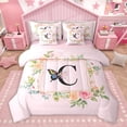 thumbnail image 1 of Homewish Rose Initial C Letter Twin Bedding Sets 7-Piece, Kawaii Cartoon Butterfly Bedding Comforter Set, Teens Kids Girls Women Reversible Sheet Sets, Luxury Bedroom Decor, 1 of 7
