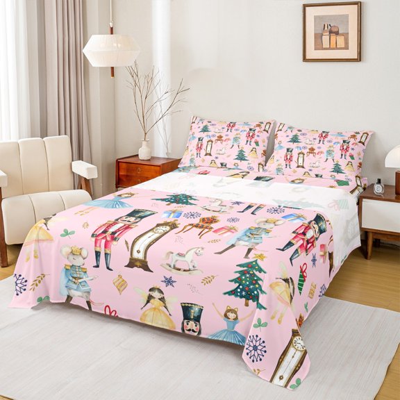 Homewish Royal Nutcracker Guard Twin Sheet Sets for Teens, Merry Christmas Twin Fitted Sheet, Fairy Tale Princess Flat Sheet, Luxury Bedroom Decor, 3pcs