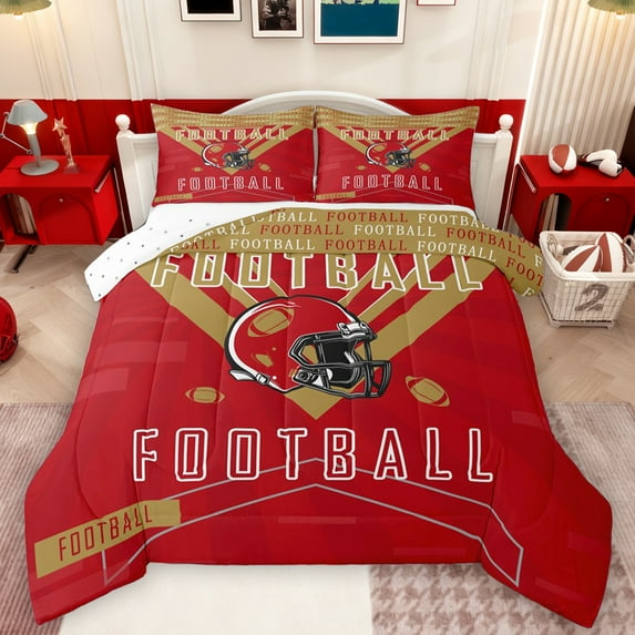 Homewish Rugby Football Sport Bedding Comforter Set,Kids Ball Gamer Twin Comforter Sets,Red Helmet Bedding Set For Men Women,Breathable Home Decor Reversible,2pcs