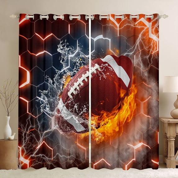 Homewish Rugby Football Sport Curtains Pack of 2 (42x84 Each),Abstract Geometric Honeycomb Curtains Blackout,Brown Orange Bedroom Curtains For Teens,Luxury Bedroom Decor
