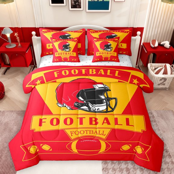 Homewish Rugby Gamer 7-Piece Bedding Comforter Set,Football Sport Game King Bedding Sets,Red Yellow Bed Sheets For Teens,Breathable Home Decor Reversible