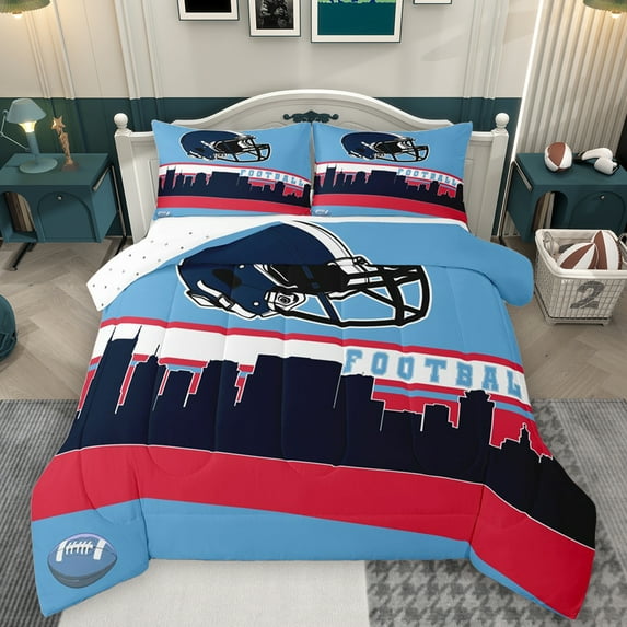 Homewish Rugby Helmat Queen Comforter Set,Boys Football Sport Bedding Sets,Rblue Yellow Black Bedding Comforter Set For Teens,Microfiber Bedroom Decor Reversible,3-Piece