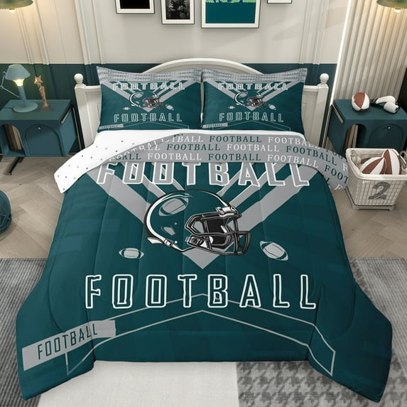 Homewish Rugby Helmet Bedding Comforter Set,Football Sport Twin Comforter Sets,Green Gray Bedding Set For Boys Kids,Luxury Bedroom Decor Reversible,2 Pieces