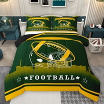 Homewish Rugby Helmet Print Bedding Comforter Set for Boys, Green Yellow Football Soccer Twin Comforter Sets, Sports Theme Reversible Bedding Set, Super Cozy Room Decor, 2-Piece