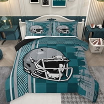 Homewish Rugby Sport Game Bedding Comforter Set,Football City Silhoustte Twin Comforter Sets,Green Gray Bedding Set For Boys Teens,Super Cozy Room Decor Reversible,2pcs