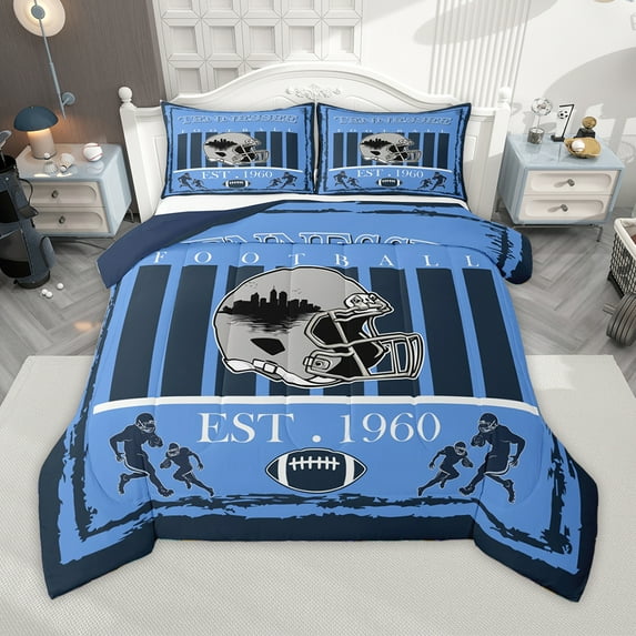 Homewish Rugby Sport Lovers Bedding Comforter Set,Tennessee City Silhouette Twin Comforter Sets,Blue Gray Bedding Set For Boy,Microfiber Bedroom Decor Reversible,2 Pieces
