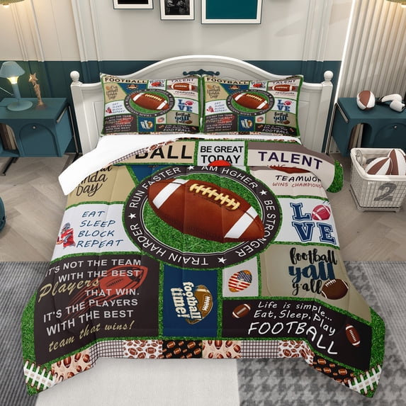 Homewish Rugby Sports Lover Queen Comforter Set for Kids, Vintage Patchwork Bedding Sets, Soccer Football Time Bedding Comforter Set, Breathable Home Decor, 3pcs