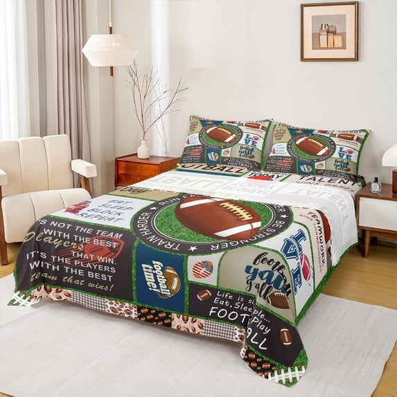 Homewish Rugby Sports Lover Twin Sheet Set, Vintage Soccer Football Bedding, 3pcs