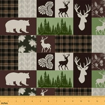 Homewish Rustic Bear Reindeer Fabric by the Yard 1 Yard, Farmhouse Countryside Room Decor Fabric by the Yard, Brown Buffalo Checkered Sewing Fabric, Breathable Home Decor