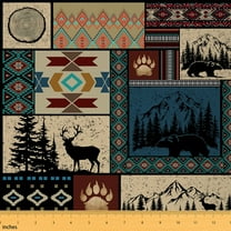 Homewish Rustic Bear Reindeer Fabric by the Yard 1 Yard, Farmhouse Countryside Room Decor Fabric by the Yard, Brown Buffalo Checkered Sewing Fabric, Luxury Bedroom Decor