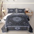 thumbnail image 1 of Homewish Rustic Bohemian Pattern Twin Quilt Set,Rose Floral Twin Coverlet Set,Gray Blue,2 Pieces, 1 of 7