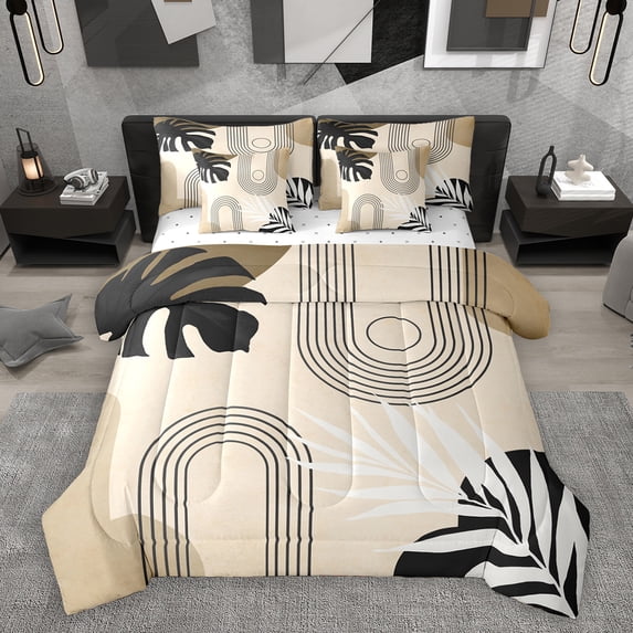 Homewish Rustic Boho Bohemain 7 Pieces Bedding Comforter Set,Modern Aesthetic Artistic Full Bedding Set,Brown Black Fitted Sheet Flat Sheet For Teens,Ultra Soft Home Decor Reversible