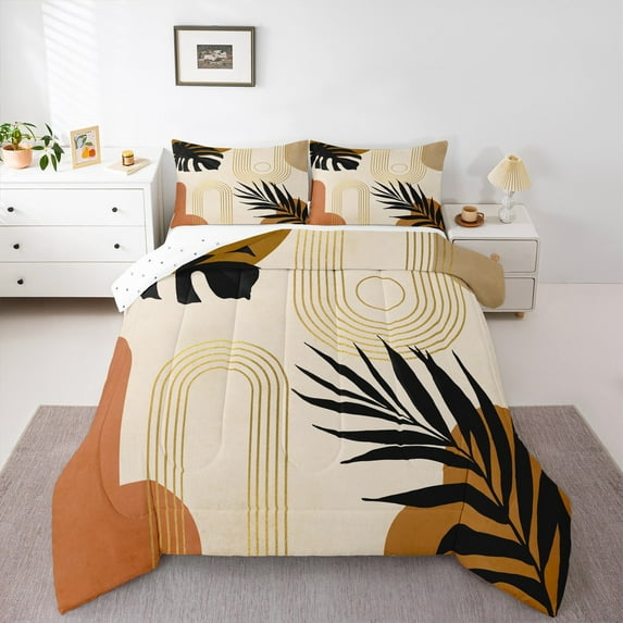 Homewish Rustic Boho Bohemain Bedding Comforter Set,Modern Aesthetic Artistic Twin Comforter Sets,Gold Brown Bedding Set For Teens,Ultra Soft Home Decor Reversible,2pcs