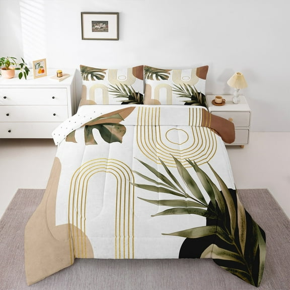 Homewish Rustic Boho Bohemain Bedding Comforter Set,Modern Aesthetic Artistic Twin Comforter Sets,Gold White Brown Bedding Set For Teens,Ultra Soft Home Decor Reversible,2-Piece