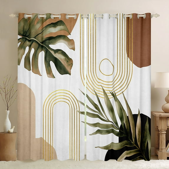 Homewish Rustic Boho Bohemain Black Out Curtains,Modern Aesthetic Artistic Curtains Pack of 2 (42x63 Each),Gold White Brown Bedroom Curtains For Teens,Ultra Soft Home Decor