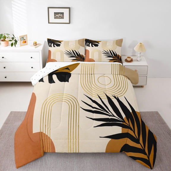 Homewish Rustic Boho Bohemain Queen Comforter Set,Modern Aesthetic Artistic Bedding Sets,Gold Brown Bedding Comforter Set For Teens,Ultra Soft Home Decor Reversible,3 Pieces
