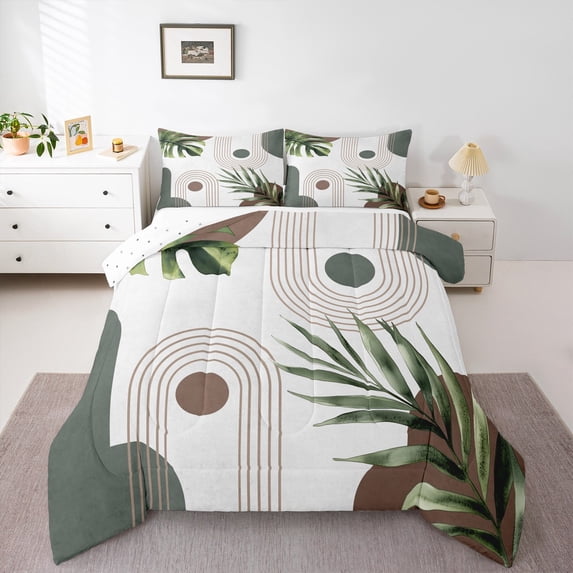 Homewish Rustic Boho Bohemain Queen Comforter Set,Modern Aesthetic Artistic Bedding Sets,White Green Bedding Comforter Set For Teens,Ultra Soft Home Decor Reversible,3-Piece