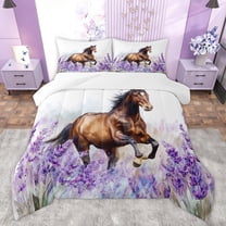 Homewish Rustic Brown Horse Bedding Comforter Set, Purple Lavender Floral Twin Comforter Sets, Fashion Animal Bedding Set, Lightweight Room Decor, 2pcs