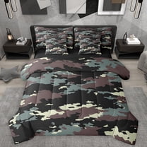 Homewish Rustic Camo 7-Piece Twin Bedding Sets,Country Farmhouse Lodge Bedding Comforter Set,Green Brown Black Sheet Sets For Boys Kids,Ultra Soft Home Decor Reversible