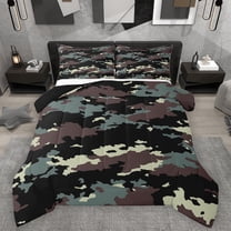Homewish Rustic Camo Bedding Comforter Set,Country Farmhouse Lodge Twin Comforter Sets,Green Brown Black Bedding Set For Boys Kids,Ultra Soft Home Decor Reversible,2pcs