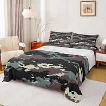 Homewish Rustic Camo Twin Sheet Sets,Country Farmhouse Lodge Twin Fitted Sheet,Green Brown Black Flat Sheet For Boys Kids,Ultra Soft Home Decor,3pcs