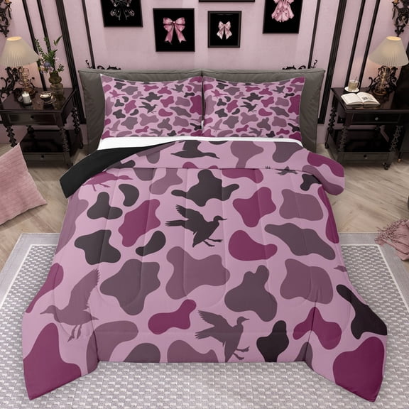 Homewish Rustic Camouflage Bedding Comforter Set,Country Farmhouse Lodge Twin Comforter Sets,Pink Camo Bedding Set For Boys Kids,Luxury Bedroom Decor Reversible,2-Piece