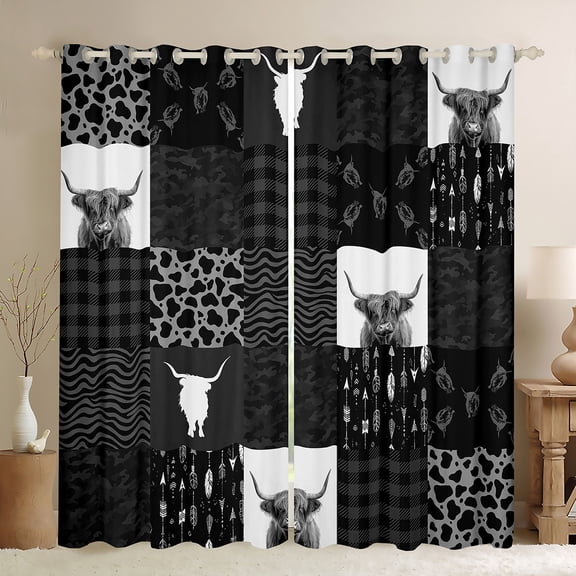 Homewish Rustic Camouflage Print Black Out Curtains,Cheetah Pattern Curtains Pack of 2 (42x63 Each),Patchwork Plaid Grid Bedroom Curtains For Kids,Ultra Soft Home Decor