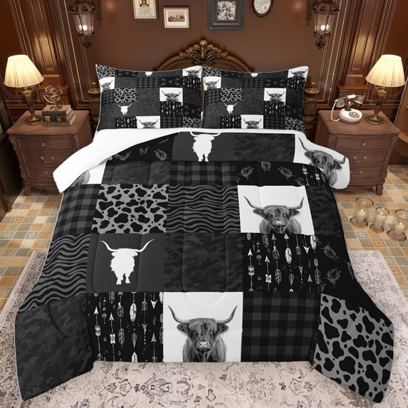 Homewish Rustic Camouflage Print Queen Comforter Set,Cheetah Pattern Bedding Sets,Patchwork Plaid Grid Bedding Comforter Set For Kids,Ultra Soft Home Decor,3-Piece