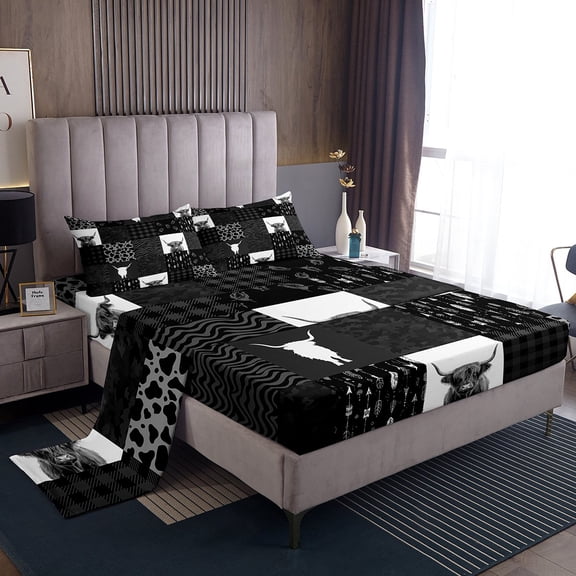 Homewish Cheetah Plaid Green Black Queen 4-Piece Reversible Kids Rustic Camo Patchwork Geometric Sheet Set