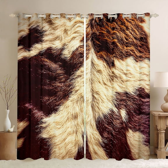 Homewish Rustic Cow Hide Black Out Curtains,Western Farmhouse Curtains Pack of 2 (42x63 Each),Beige Brown Bedroom Curtains For Men Women,Breathable Home Decor