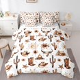 thumbnail image 1 of Homewish Rustic Cowboy Hot Boots 7 Pieces Full Size Bedding Sets,Sun Floral Cactus Full Size Bed in a Bag,White Brown,Reversible, 1 of 8