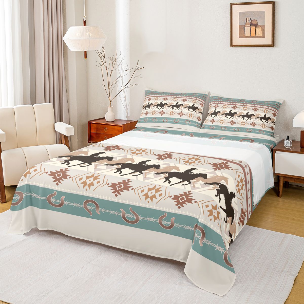 Homewish Rustic Cowgirl Cowboy Twin Sheet Sets, Vintage Wheat Western ...