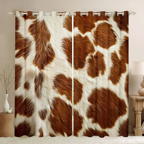 Homewish Rustic Cowhide Black Out Curtains,Country Farmhouse Lodge Curtains Pack of 2 (42x63 Each),Brown Beige Bedroom Curtains For Kids,Luxury Bedroom Decor