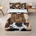 thumbnail image 1 of Homewish Rustic Cowhide Print Zipper Twin Comforter Sets with Fitted Sheet and 2 Pillowcases,Western Cowboy Texas Stars Zipper Bedding Set For Men Adults,Reversible,4 Pieces, 1 of 7
