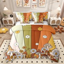 Homewish Rustic Daisy Flower 7-Piece Twin Bedding Sets,Colorful Geometric Striped Bedding Comforter Set,Country Mushroom Sheet Sets For Kids,Luxury Bedroom Decor Reversible