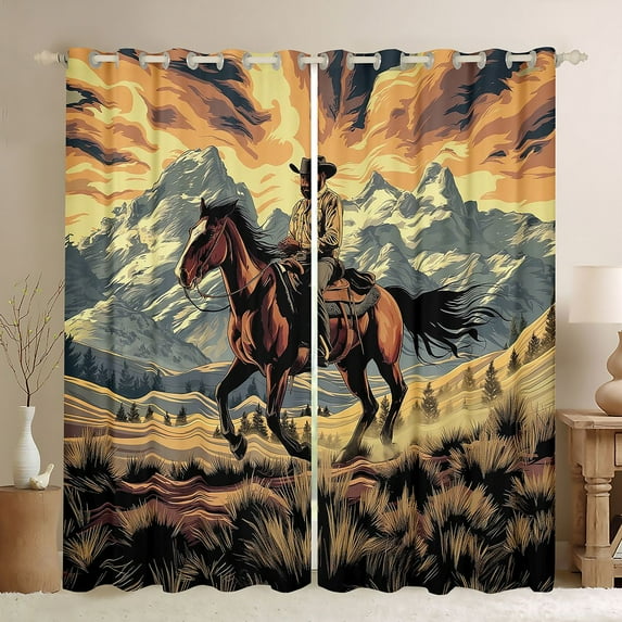 Homewish Rustic Farmhouse Adult Curtains Pack of 2 (42x84 Each), Western Cowgirl Cowboy Curtains Blackout, Countryside Bedroom Curtains, Living Room Curtains Decor