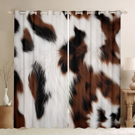 Homewish Rustic Farmhouse Cowhide Black Out Curtains,Country Cattle Print Curtains Pack of 2 (42x63 Each),White Brown Bedroom Curtains For Bots Kids,Microfiber Bedroom Decor